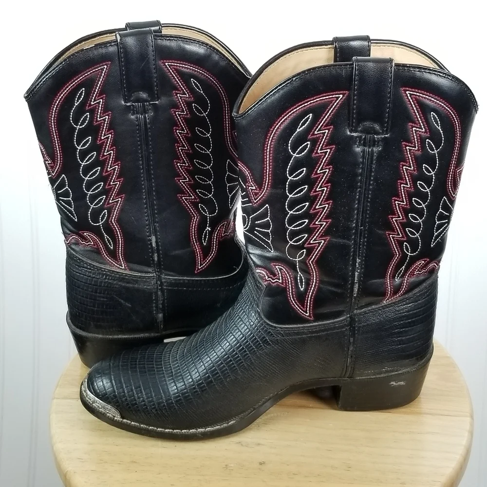 Durango Cowboy Boots Kids Size 5.5 D Lizard Print Black Western Festival Stitch
